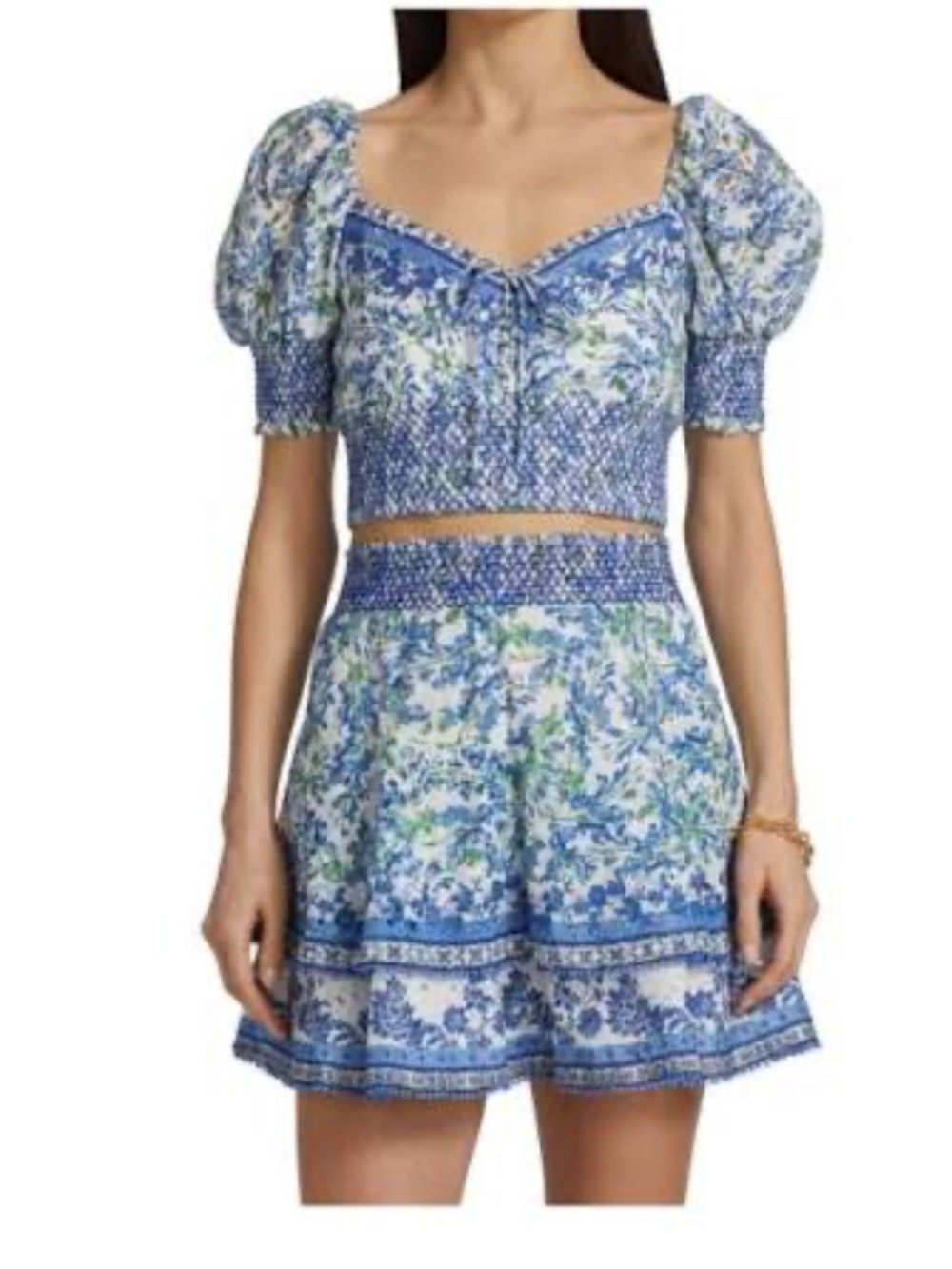 Alice + Olivia Blue Floral crop top + mini skirt Set S